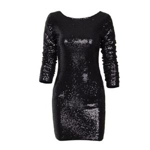 Black Long Sleeve Glam Sequin Dress